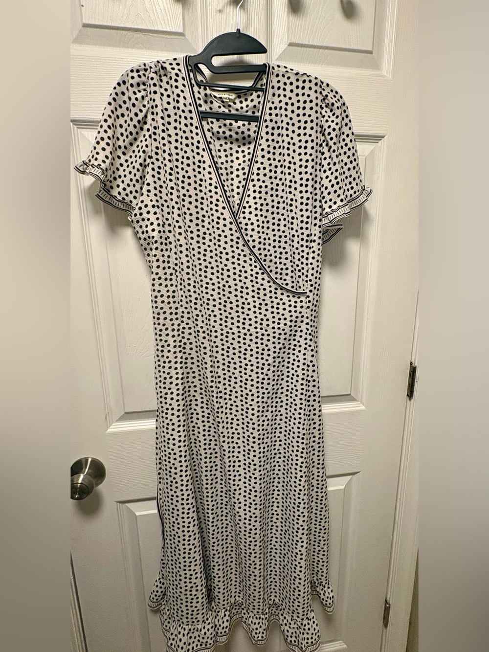 Polka Dot Wrap-Style Maxi Dress in White and Black